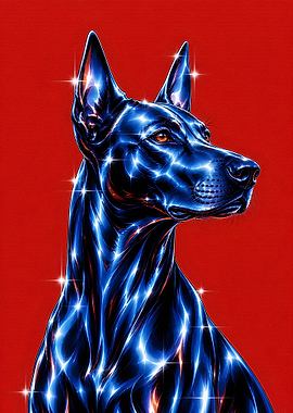 Metallic Blue Doberman Portrait