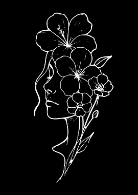 Minimalist Floral Woman Line Art