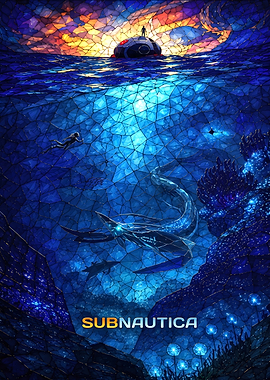 Subnautica Stained Glass Underwater Scene