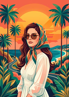 Lana Del Rey Retro Sunset Portrait