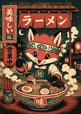 Fox Chef Serving Ramen