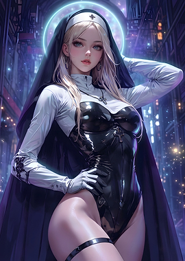 Cyberpunk Nun Anime Style Portrait
