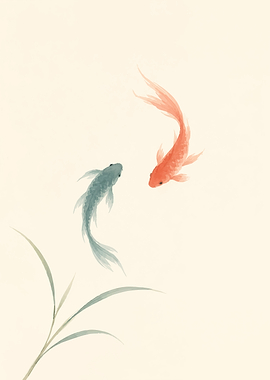Minimalist Koi Fish Watercolor Painting