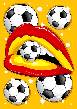 Spain Pop Art Lips with Soccer Balls