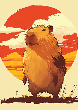 Capybara Standing Before Sunset
