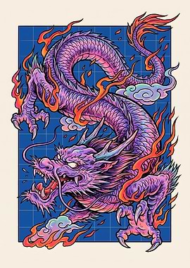 Vibrant Purple Japanese Dragon Illustration