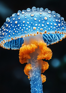 Bioluminescent Blue Mushroom Jellyfish Hybrid