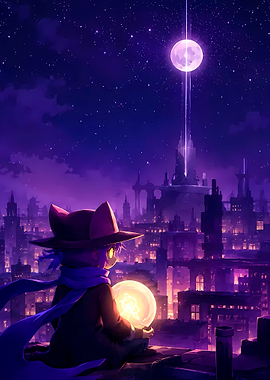 Niko from OneShot overlooking city