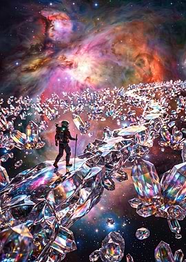 Astronaut Walking on Crystal Path