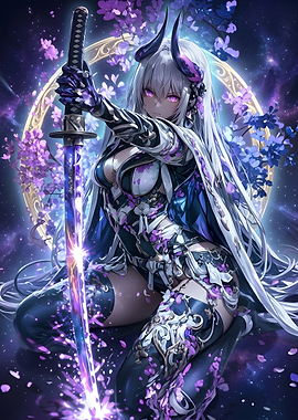 Anime Demon Girl with Glowing Katana