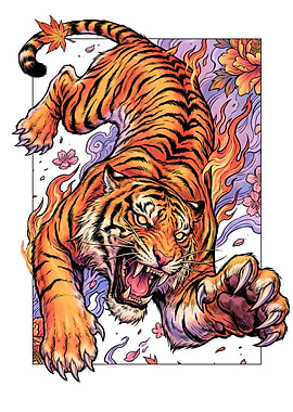 Tiger Descending Through Sakura