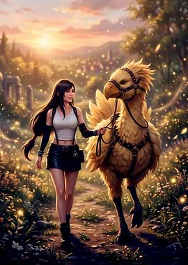 Tifa Lockhart Walking with a Chocobo