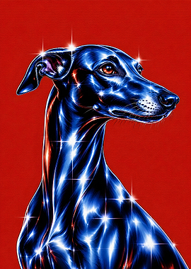 Metallic Greyhound Portrait on Red