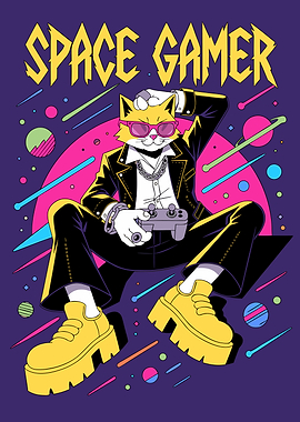 Space Gamer Cat Illustration