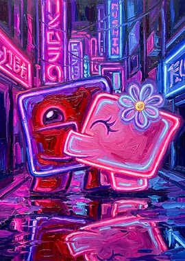 Neon Love Characters Painting