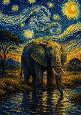 Elephant in Starry Night Style