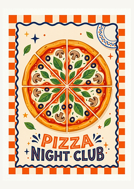 Pizza Night Club Retro Poster