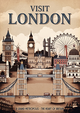 Vintage Style Visit London Travel Poster