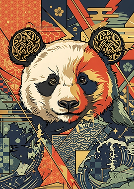 Stylized Japanese Art Panda Portrait