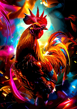 Vibrant Abstract Rooster Portrait