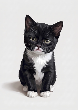 Cute Black and White Kitten Portrait