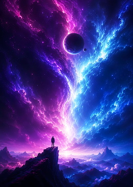 Lone Traveler Under Cosmic Nebula