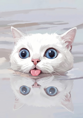Cute White Cat Sticking Tongue Out