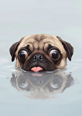 Cute Pug Swimming in Water