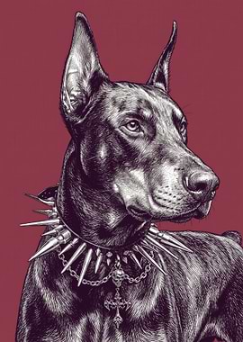 Doberman with Spiked Collar Illustration