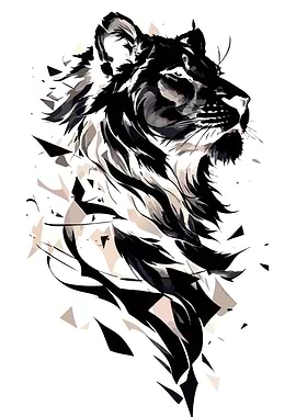 Abstract Geometric Lion Portrait