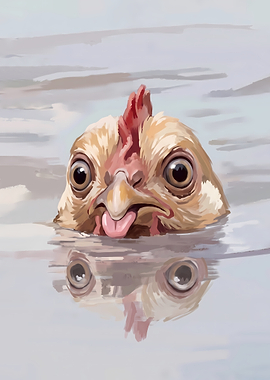 Funny Chicken Swimming in Water