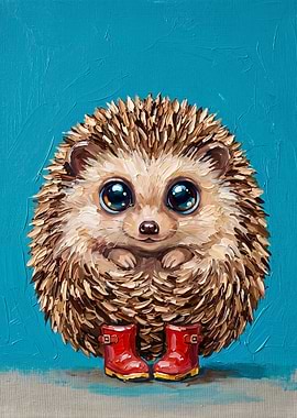 Cute Hedgehog in Red Boots
