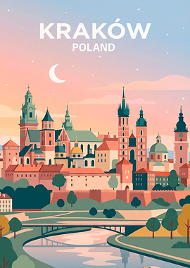 Krakow Poland Cityscape Travel Poster