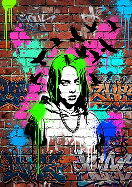 Billie Eilish Graffiti Street Art Portrait