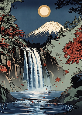 Mount Fuji Waterfall Autumn Landscape