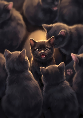 Group of adorable black kittens