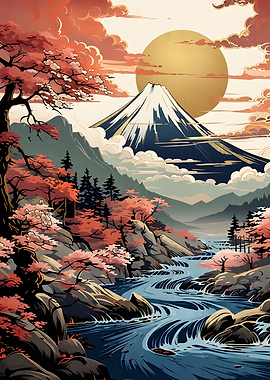 Mount Fuji and Cherry Blossoms Landscape