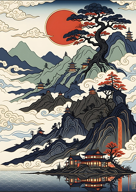 Traditional Japanese Mountain Landscape Art