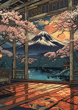 Mount Fuji View from Traditional Pavilion