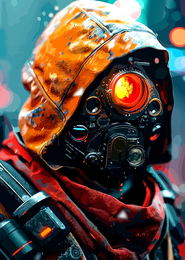 Cyberpunk Hooded Cyborg Warrior Portrait