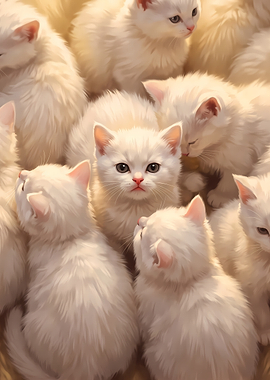 Group of Fluffy White Kittens
