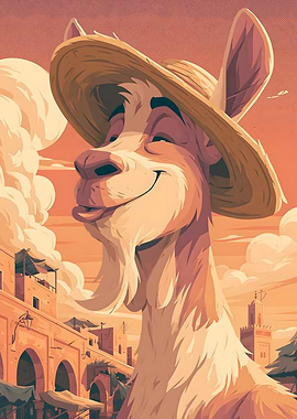 Smiling Goat in Straw Hat