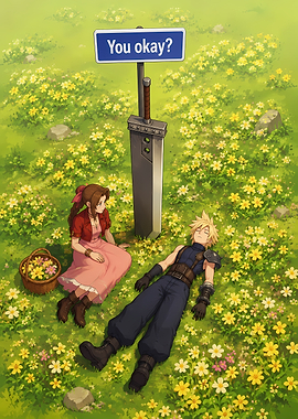 Cloud and Aerith in Flower Field