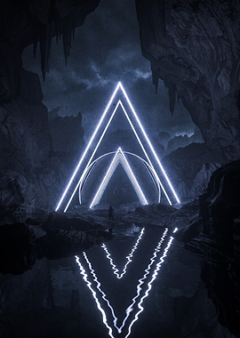 Glowing Neon Triangle Portal in Cave