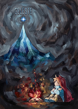Celeste Mountain Campfire Painting