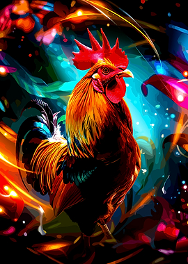 Vibrant Artistic Rooster Portrait