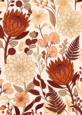 Boho Floral Pattern with Protea