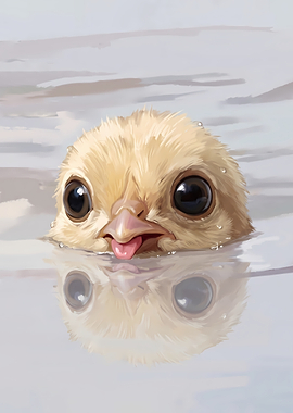 Cute Baby Chick Swimming