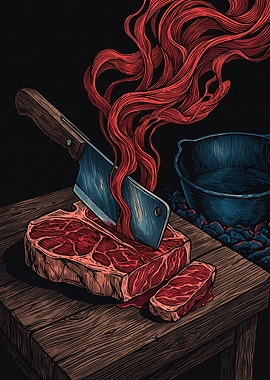 Butcher's Cleaver and Raw Steak
