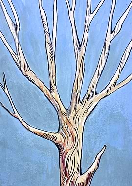 Stylized Bare Tree Against Blue Sky